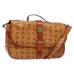 Authentic MCM Logogram Vicetos Shoulder Bag PVC Leather Brown Gold